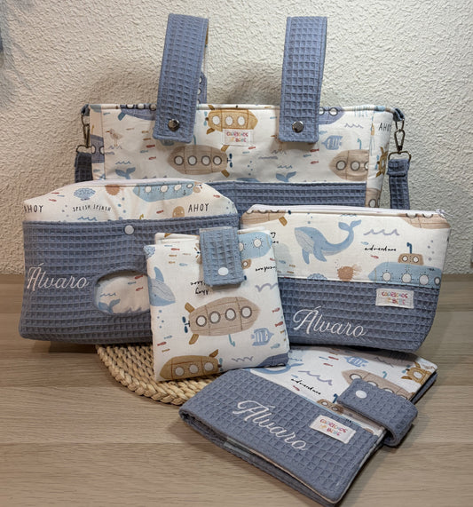 Pack Bolso Grande, Neceser Pañalera, Portadocumentos, Neceser y Cambiador