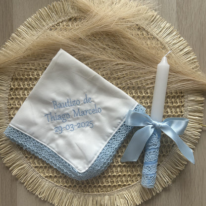 Pañuelo y vela bautizo personalizado