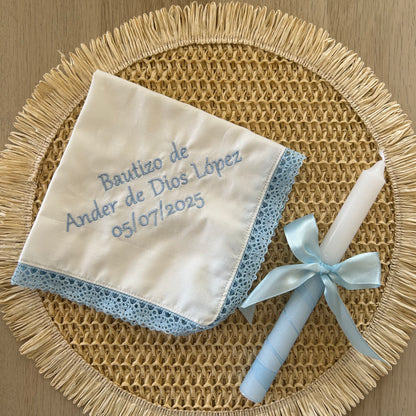 Pañuelo y vela bautizo personalizado
