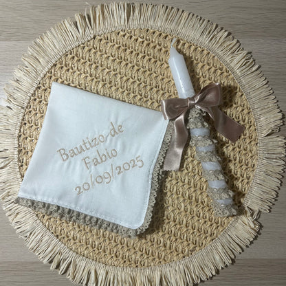 Pañuelo y vela bautizo personalizado